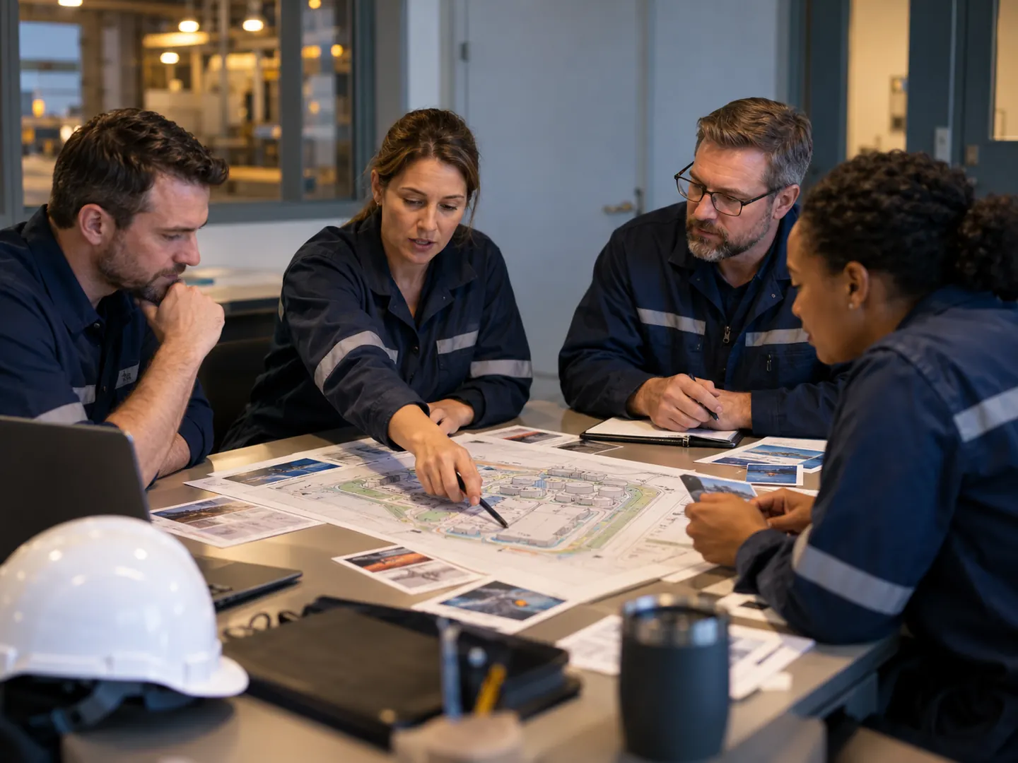 Operations team discussing a tabletop emergency scenario